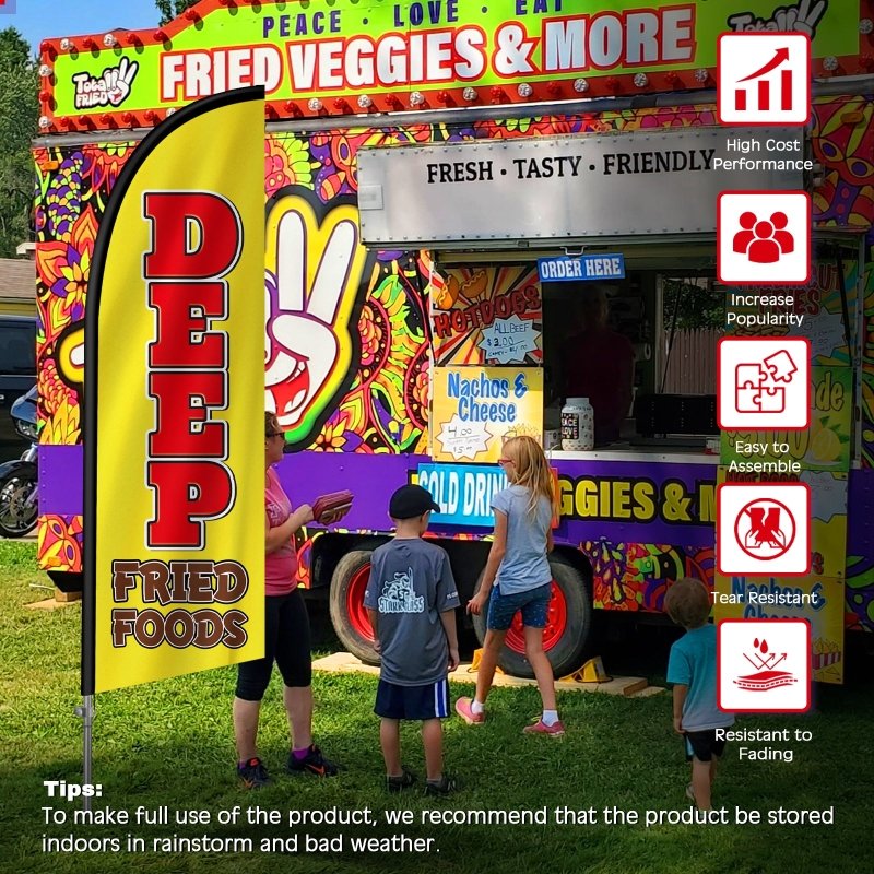 8FT Deep Fried Foods Banner Feather Flag with Stainless Steel Pole Kit(2m flag set)