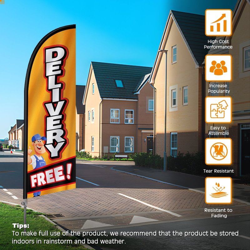 8FT Delivery Banner Feather Flag with Stainless Steel Pole Kit(2m flag set)