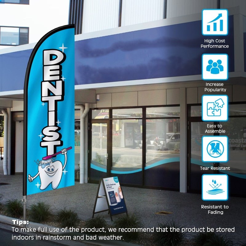 8FT Dentist Banner Feather Flag with Stainless Steel Pole Kit(2m flag set)