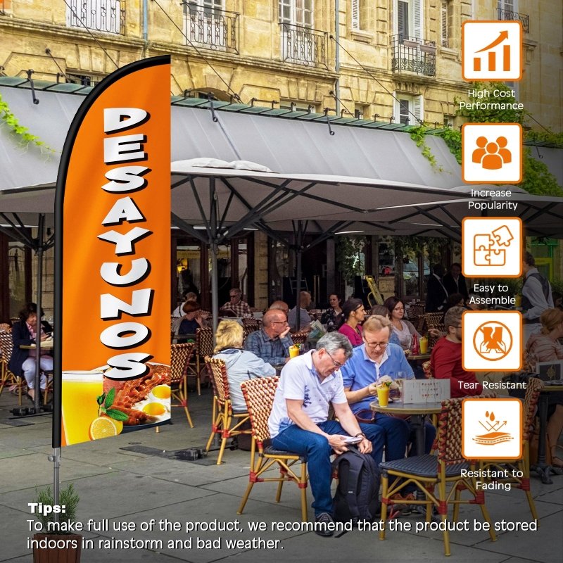 8FT Desayunos Banner Feather Flag with Stainless Steel Pole Kit/Ground Stake(2m flag set）