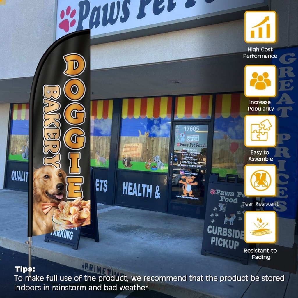 8FT Doggie Bakery Feather Flag with Stainless Steel Pole Kit(2m flag set)