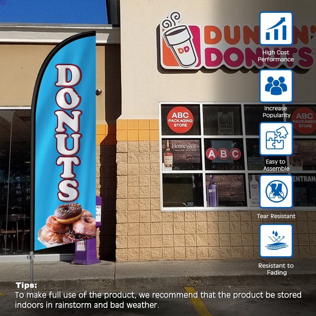 8FT Donuts Blue Feather Flag with Stainless Steel Pole Kit(2m flag set)