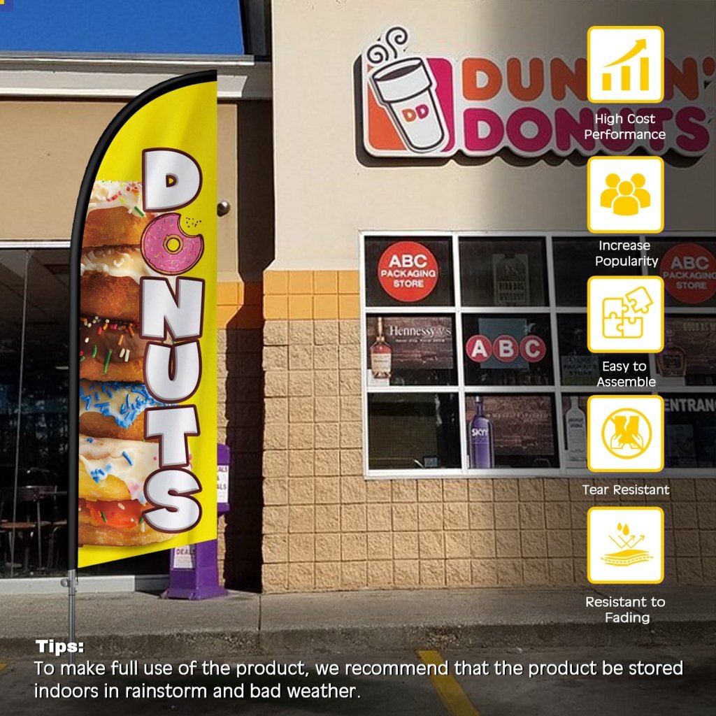 8FT Donuts Yellow Feather Flag with Stainless Steel Pole Kit(2m flag set)