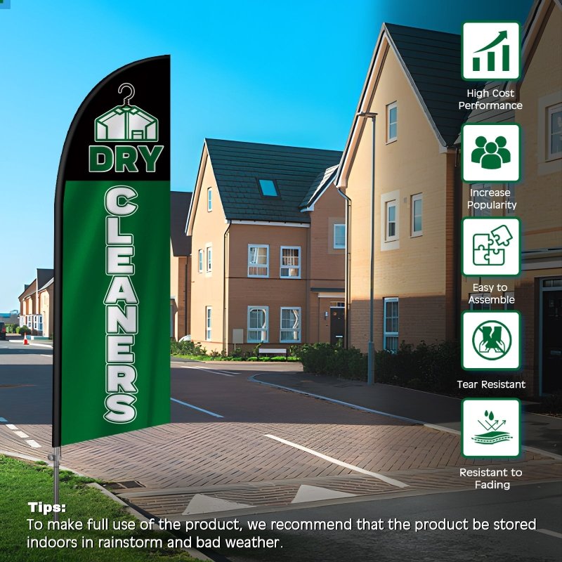 8FT Dry Cleaners Banner Feather Flag with Stainless Steel Pole Kit(2m flag set)