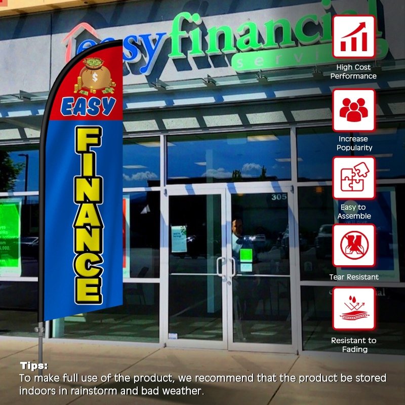 8FT Easy Finance Banner Feather Flag with Stainless Steel Pole Kit(2m flag set)