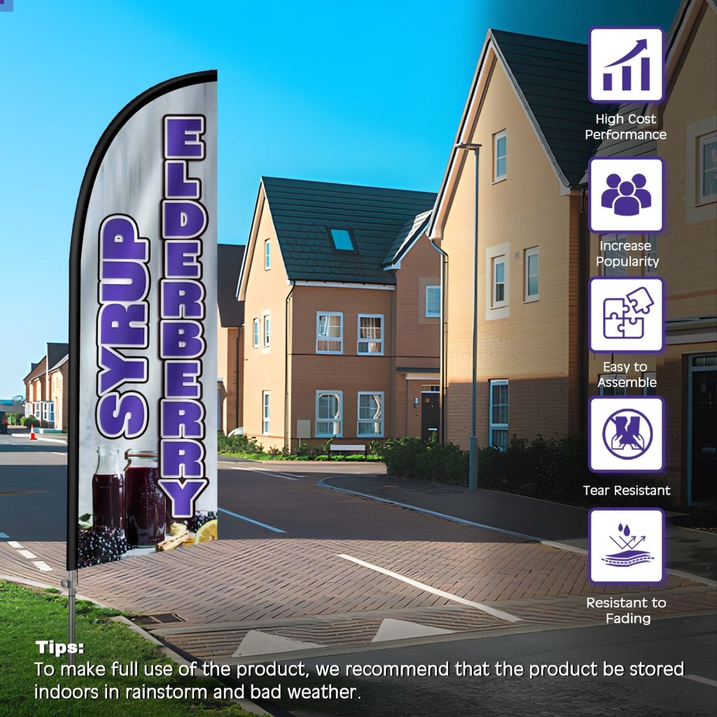 8FT Elderberry Syrup Feather Flag with Stainless Steel Pole Kit(2m flag set)