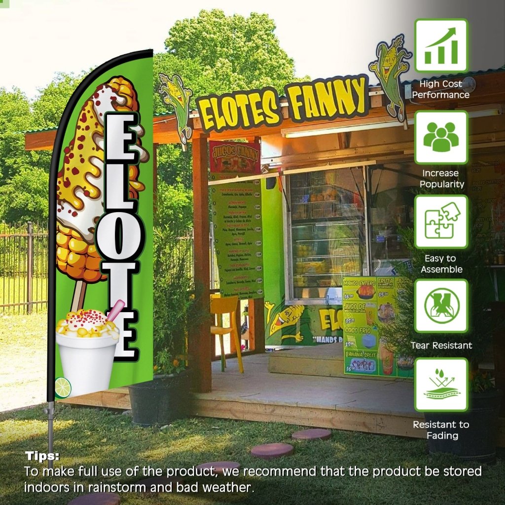 8FT Elote Feather Flag with Stainless Steel Pole Kit/Ground Stake(2m flag set）