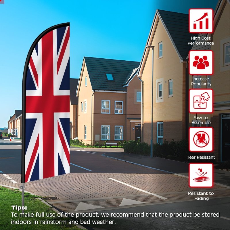 8FT England Feather Flag with Stainless Steel Pole Kit(2m flag set)