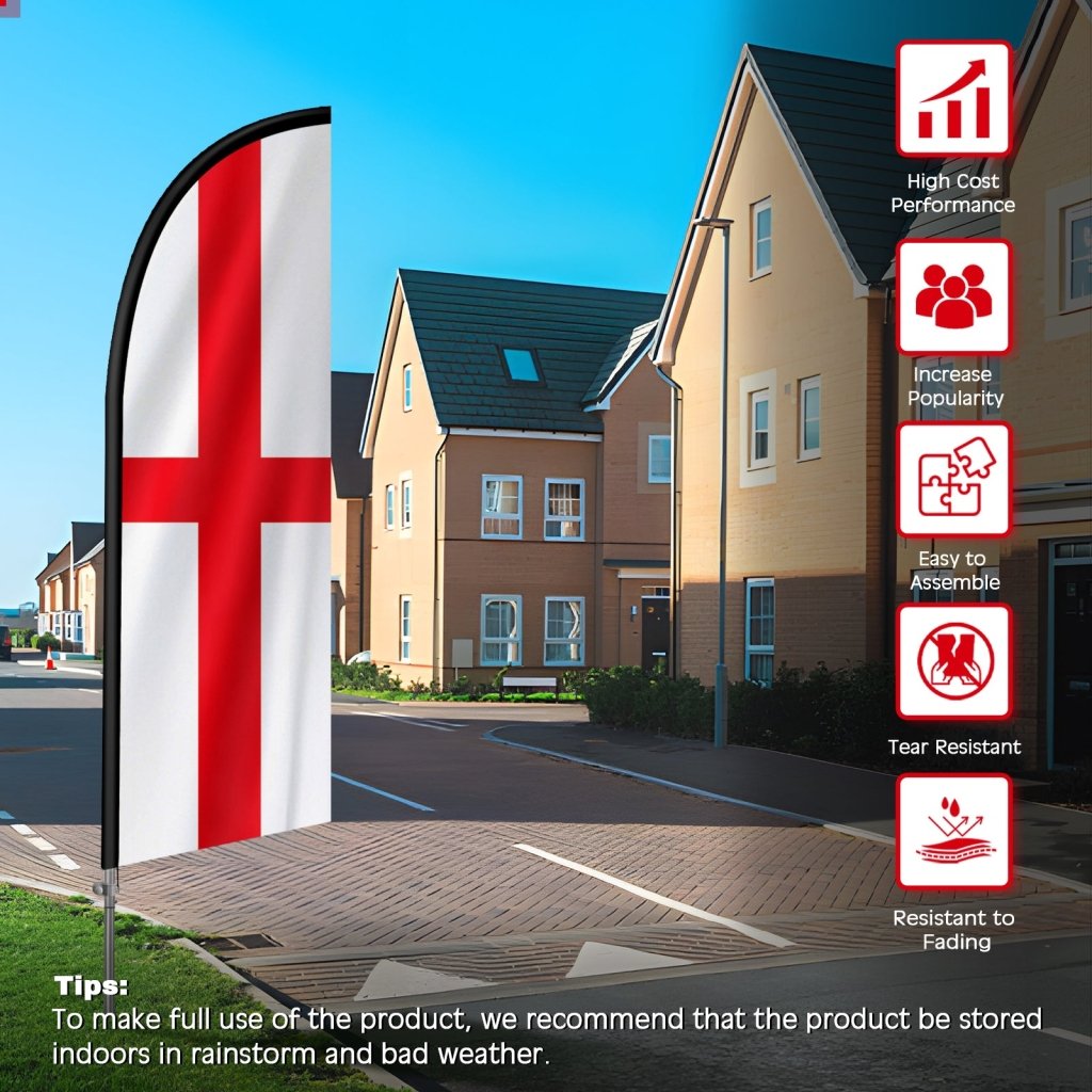 8FT England Flag Feather Flag with Stainless Steel Pole Kit(2m flag set)