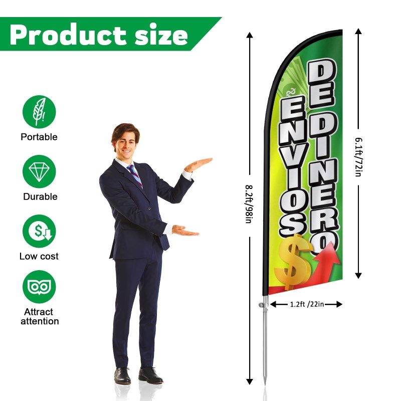 8FT Envios De Dinero Banner Feather Flag with Stainless Steel Pole Kit(2m flag set)