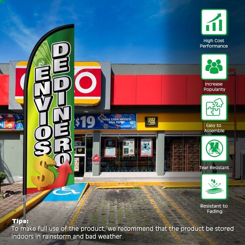 8FT Envios De Dinero Banner Feather Flag with Stainless Steel Pole Kit(2m flag set)