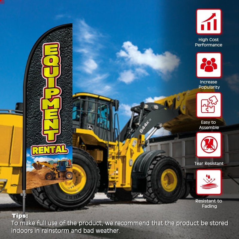 8FT Equipment Rental Banner Feather Flag with Stainless Steel Pole Kit(2m flag set)