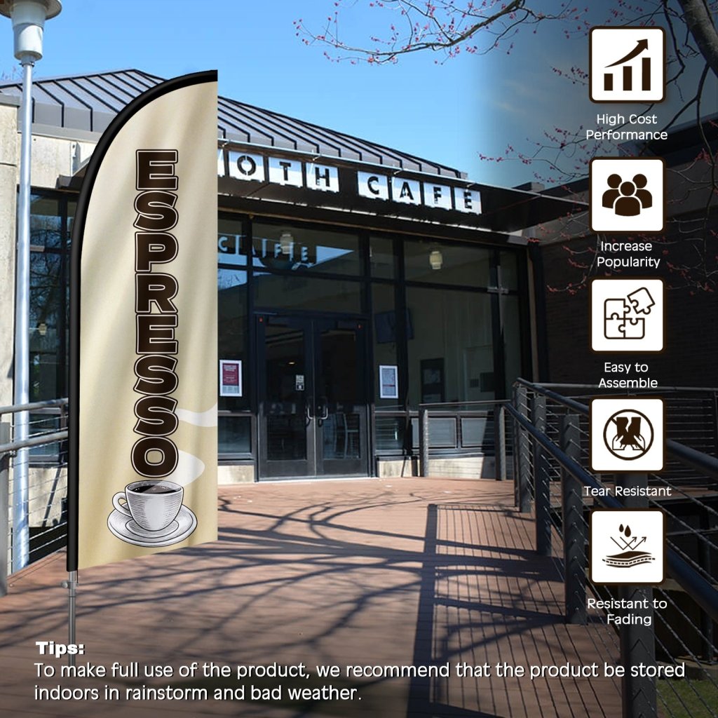 8FT Espresso White Feather Flag with Stainless Steel Pole Kit(2m flag set)