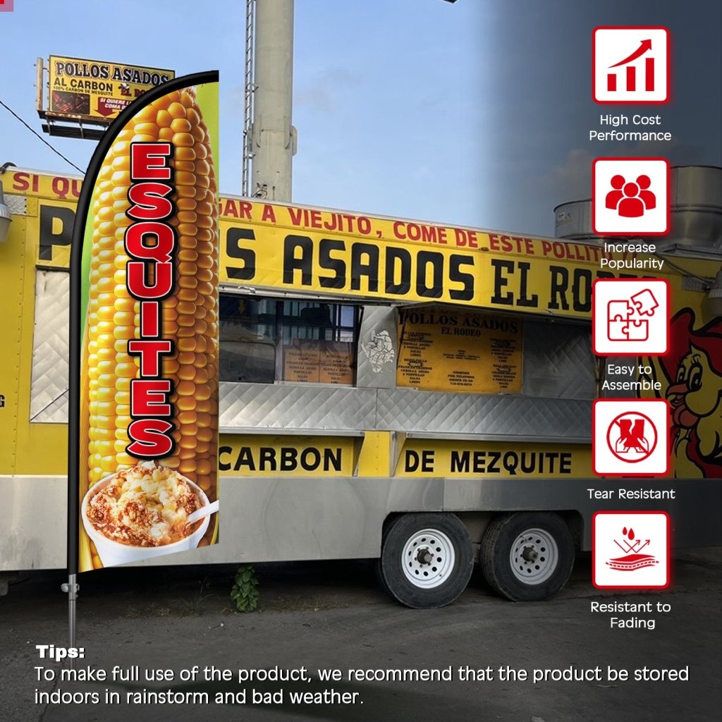 8FT Esquites Feather Flag with Stainless Steel Pole Kit(2m flag set)