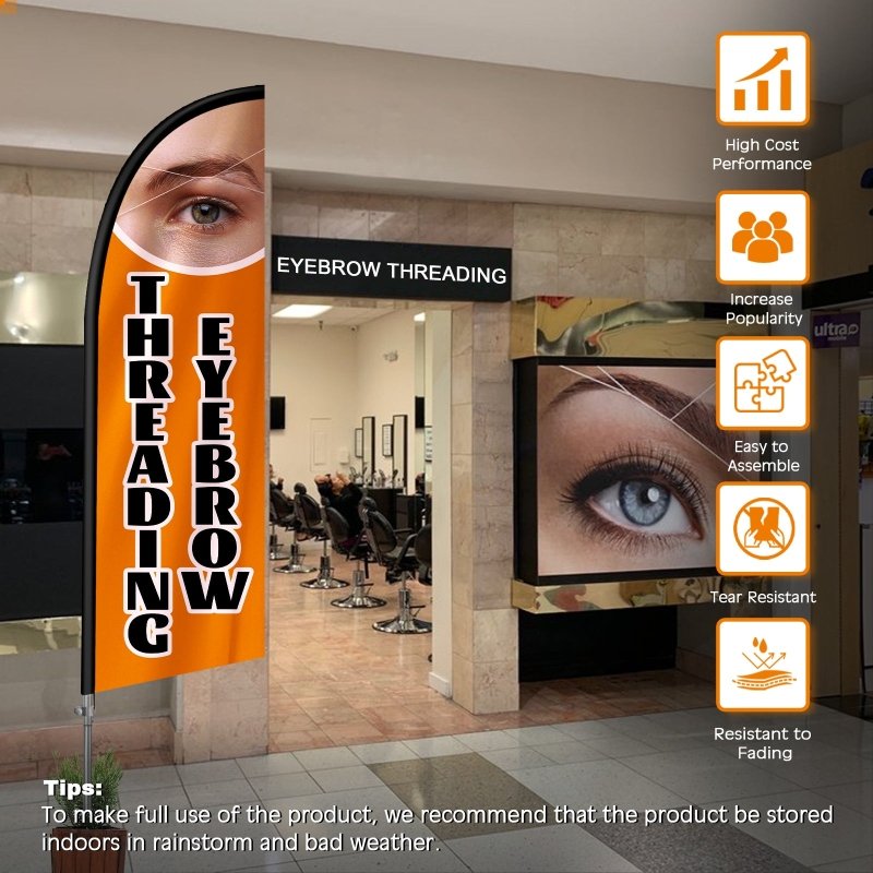 8FT Eyebrow Threading Feather Flag with Stainless Steel Pole Kit(2m flag set)