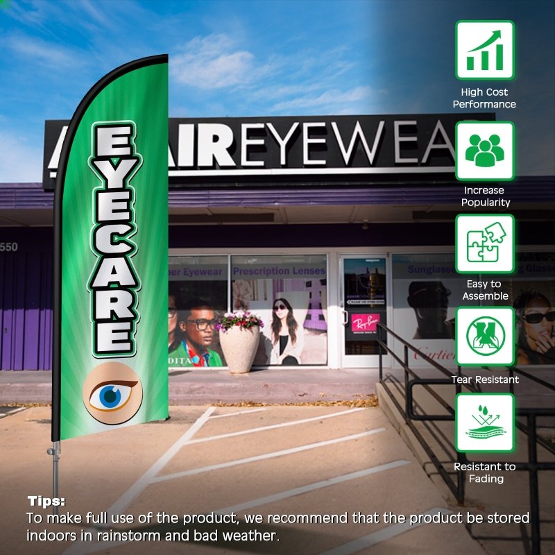 8FT Eyecare Banner Feather Flag with Stainless Steel Pole Kit(2m flag set)