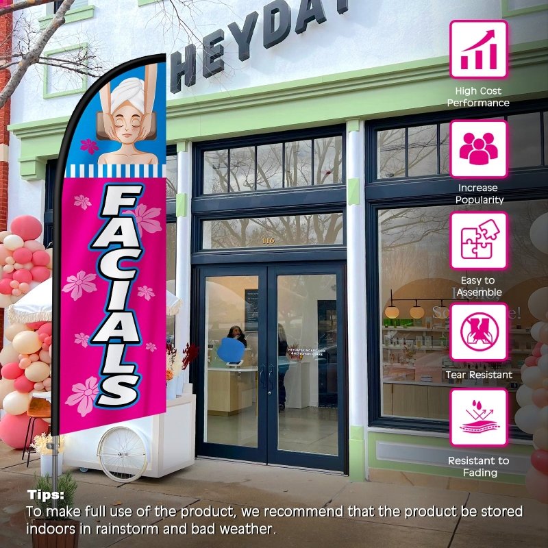 8FT Facials Feather Flag with Stainless Steel Pole Kit(2m flag set)