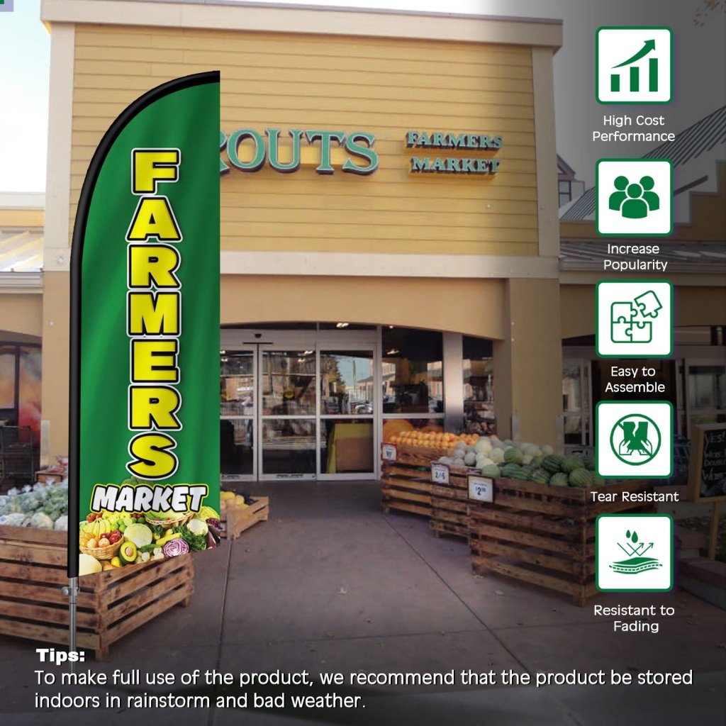 8FT Farmers Market 01 Sign Feather Flag with Stainless Steel Pole Kit(2m flag set)