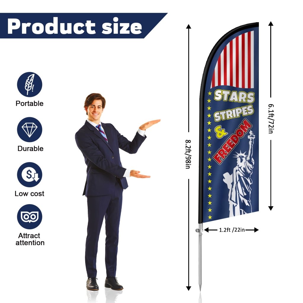 8FT Feather Flag Banner with Pole Kit , Patriotic Stars