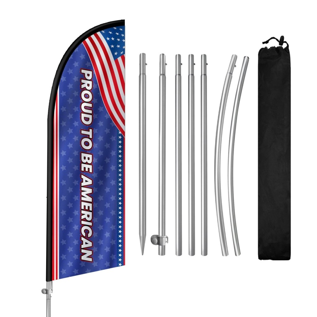8ft Feather Flag Banner with Pole Kit, Patriotic Teardrop Swooper Flag