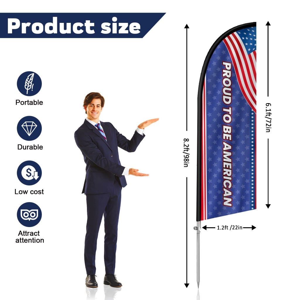 8ft Feather Flag Banner with Pole Kit, Patriotic Teardrop Swooper Flag