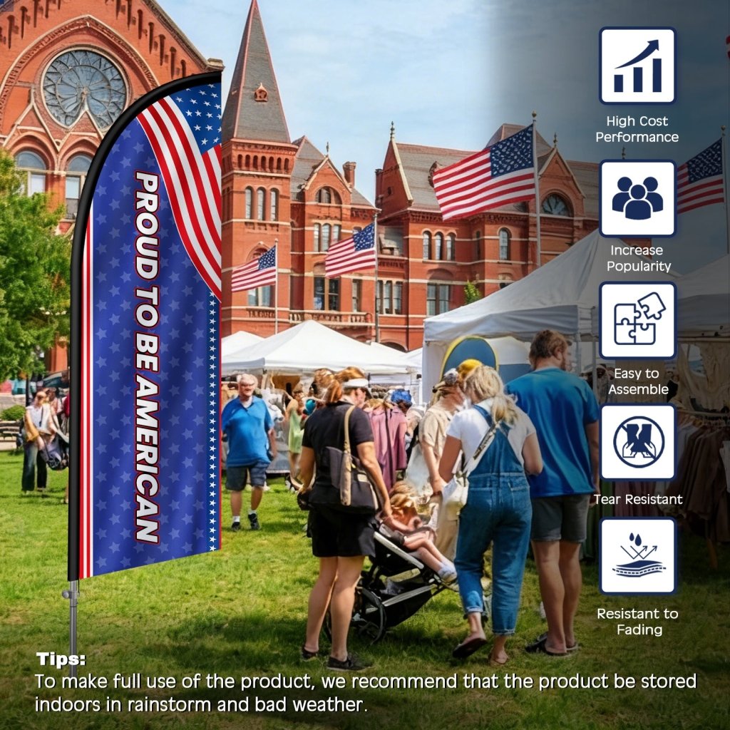 8ft Feather Flag Banner with Pole Kit, Patriotic Teardrop Swooper Flag