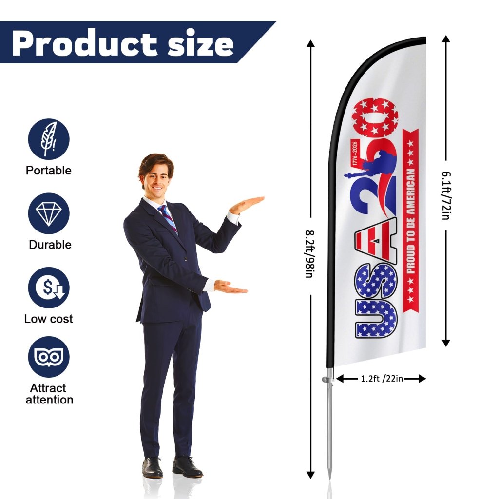 8FT Feather Flag Kit 8FT, Patriotic USA Advertising Flag