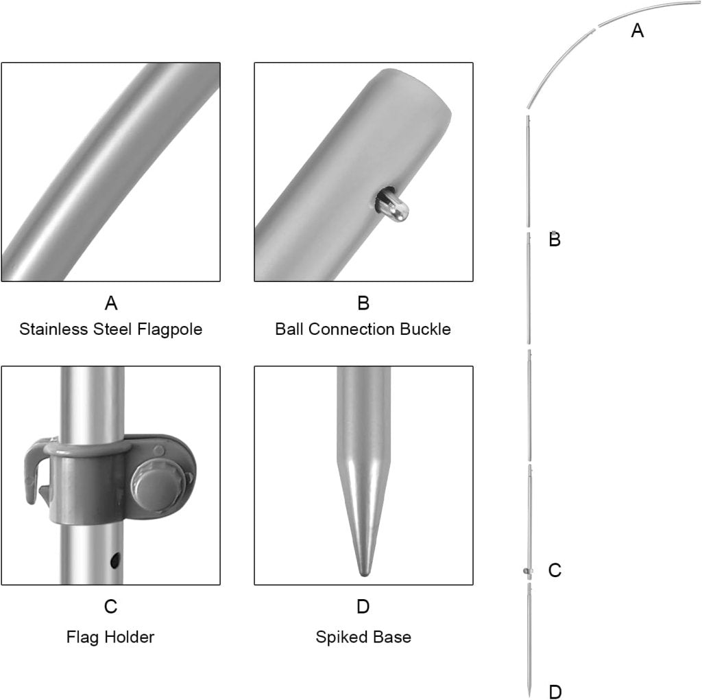 8FT Feather Flag Pole Kit, Stainless Steel Heavy Duty Swooper Flagpole