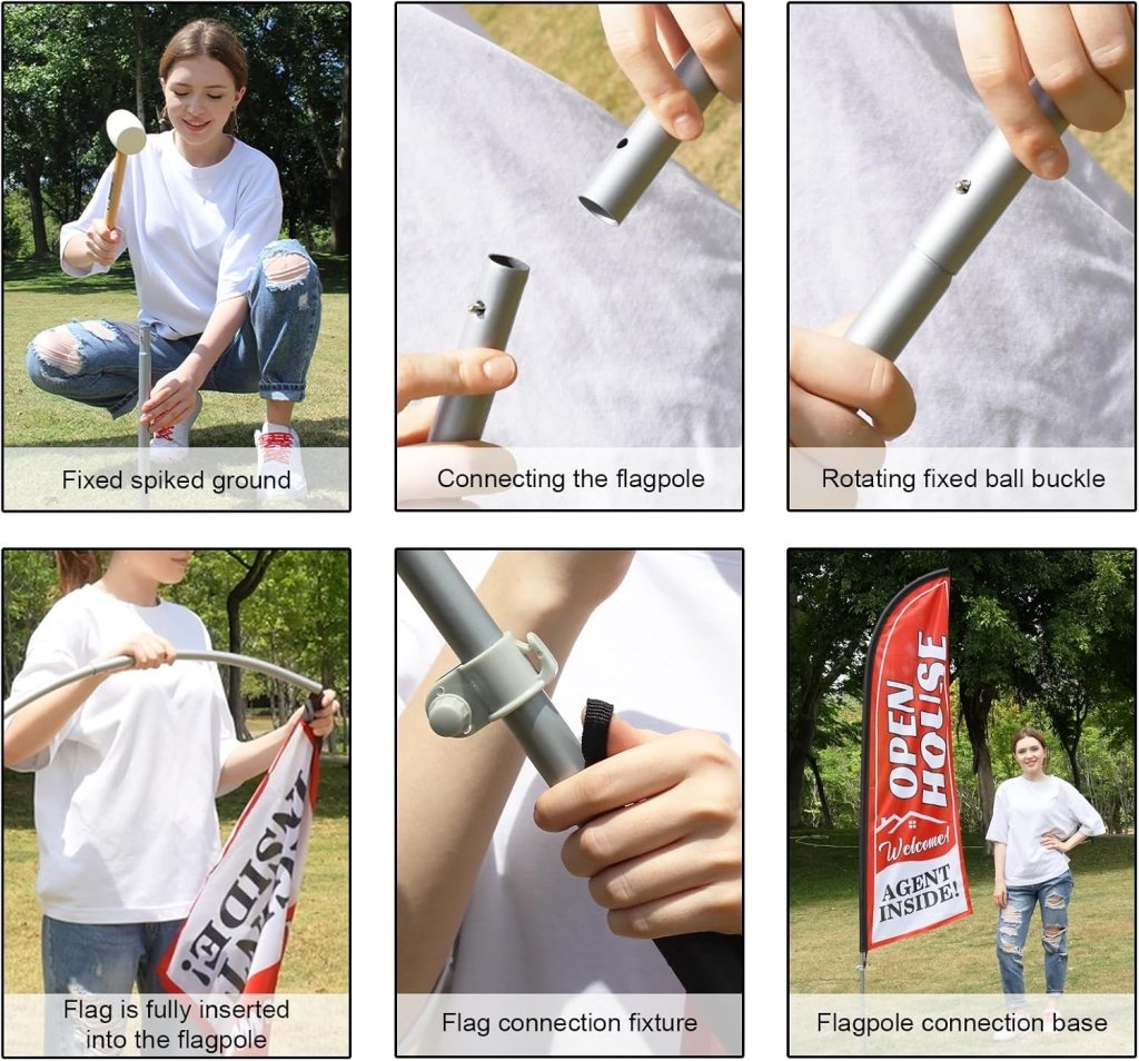 8FT Feather Flag Pole Kit, Stainless Steel Heavy Duty Swooper Flagpole
