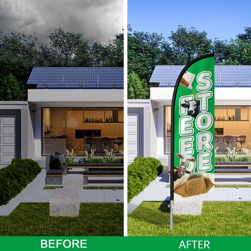 8FT Feed Store Banner Feather Flag with Stainless Steel Pole Kit(2m flag set)