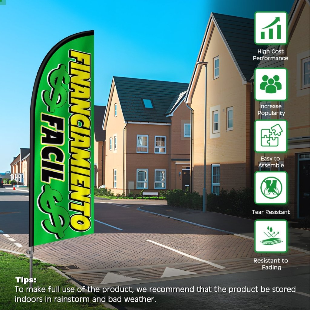 8FT Financiamiento Facil Banner Feather Flag with Stainless Steel Pole Kit(2m flag set)