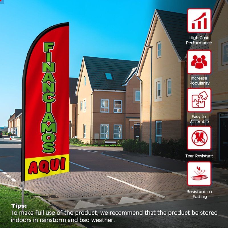 8FT Financiamos Aqui Banner Feather Flag withStainless Steel Pole Kit(2m flag set)