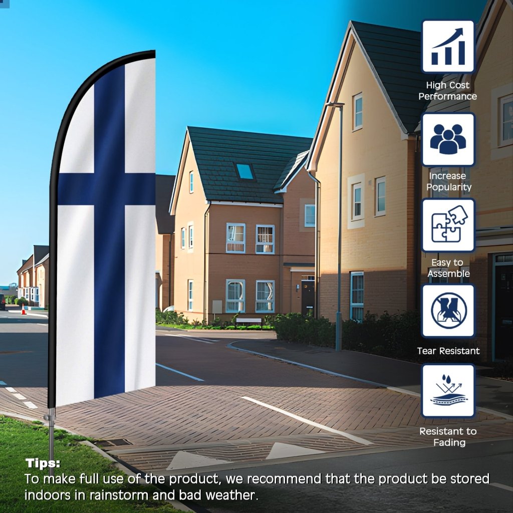 8FT Finland Flag Feather Flag with Stainless Steel Pole Kit(2m flag set)