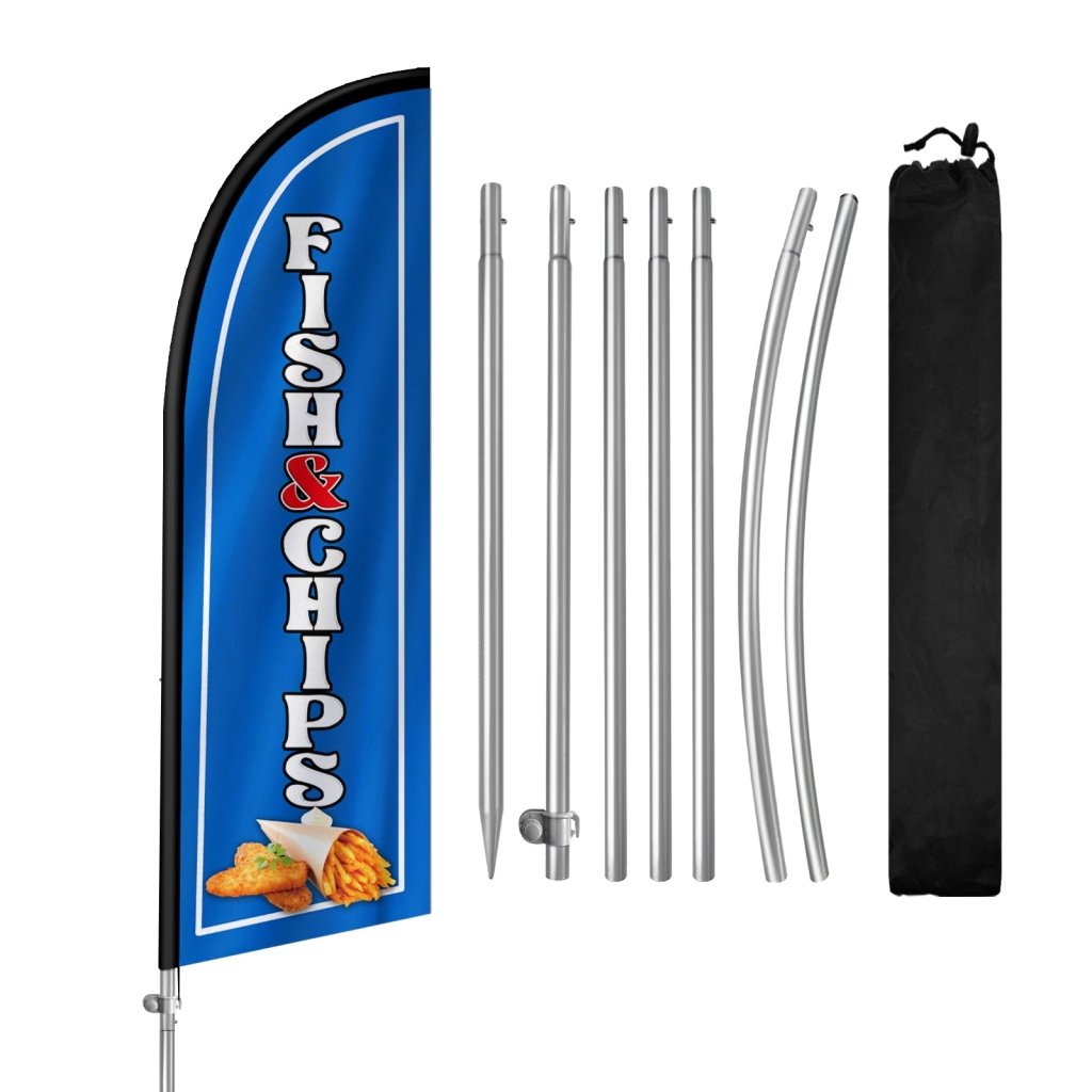 8FT Fish Chips Feather Flag with Stainless Steel Pole Kit(2m flag set)