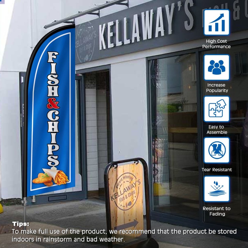 8FT Fish Chips Feather Flag with Stainless Steel Pole Kit(2m flag set)