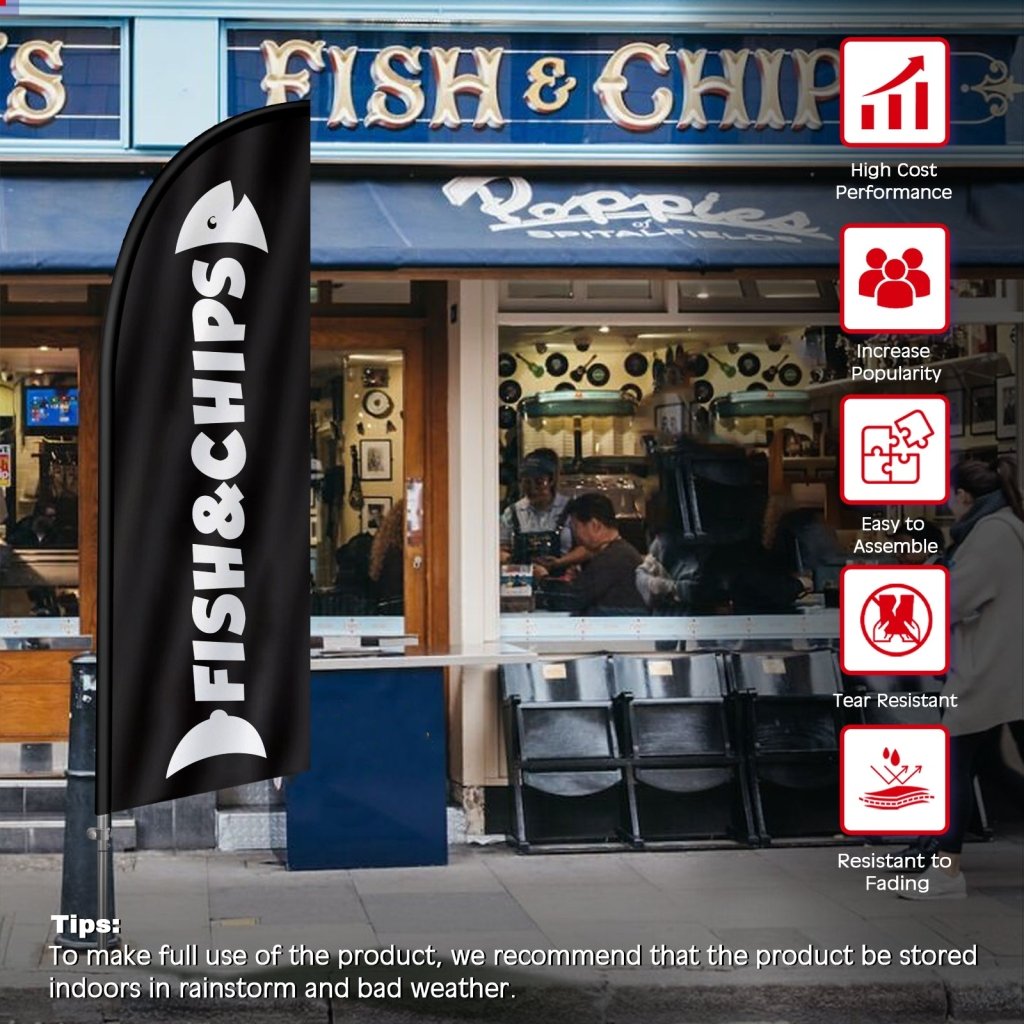 8FT Fish & Chips Feather Flag with Stainless Steel Pole Kit(2m flag set)