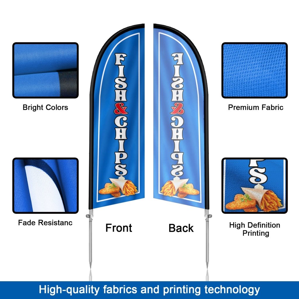 8FT Fish Chips Feather Flag with Stainless Steel Pole Kit(2m flag set)