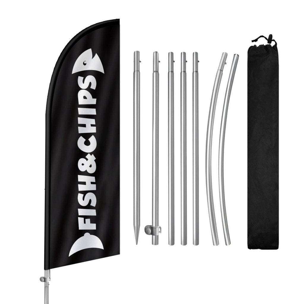 8FT Fish & Chips Feather Flag with Stainless Steel Pole Kit(2m flag set)