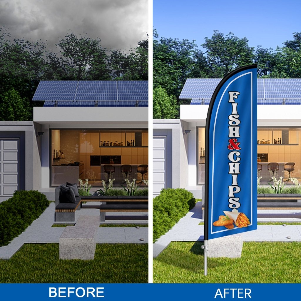 8FT Fish Chips Feather Flag with Stainless Steel Pole Kit(2m flag set)