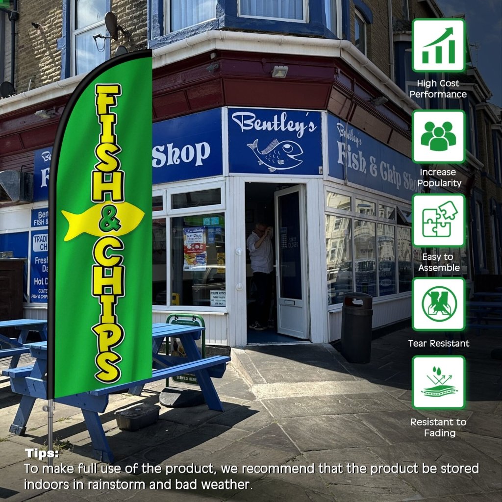 8FT Fish&Chips Banner Feather Flag with Stainless Steel Pole Kit(2m flag set)