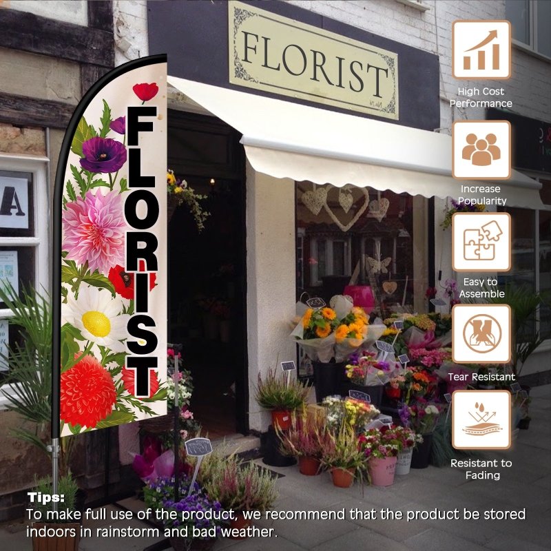 8FT Florist Sign Feather Flag with Stainless Steel Pole Kit(2m flag set)