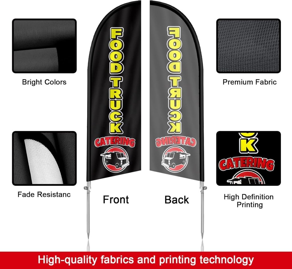 8FT Food Truck Feather Flag with Stainless Steel Pole Kit(2m flag set)