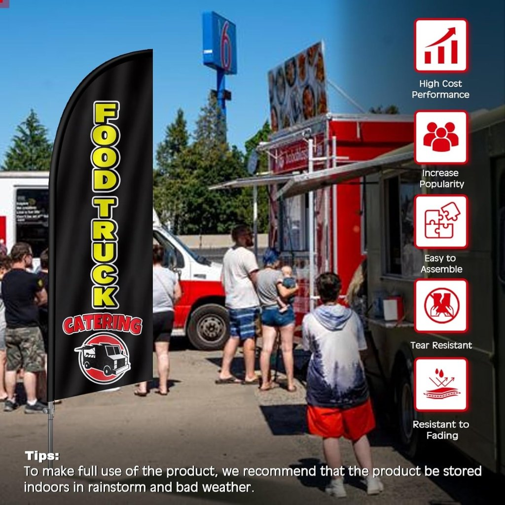 8FT Food Truck Feather Flag with Stainless Steel Pole Kit(2m flag set)