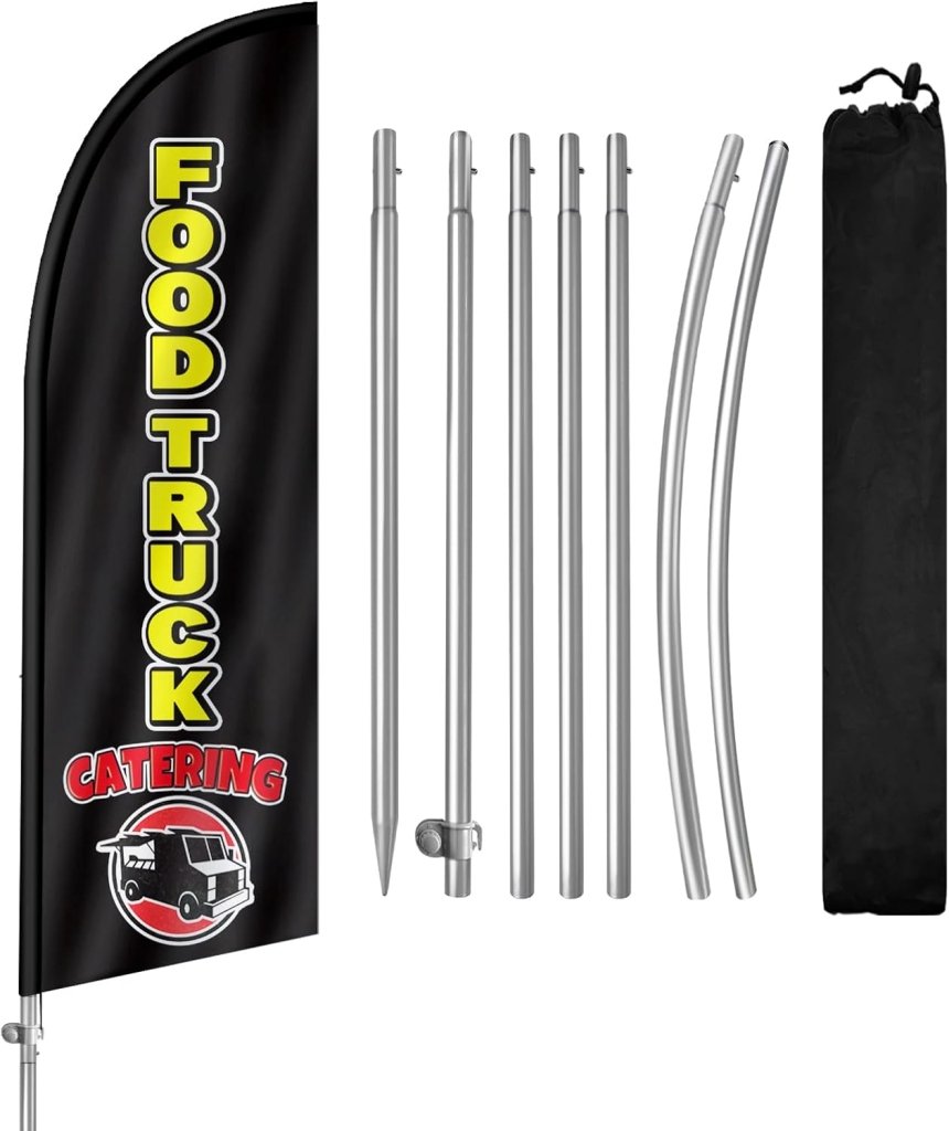 8FT Food Truck Feather Flag with Stainless Steel Pole Kit(2m flag set)