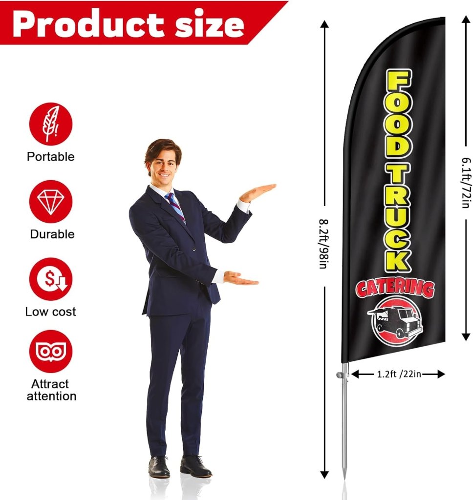 8FT Food Truck Feather Flag with Stainless Steel Pole Kit(2m flag set)