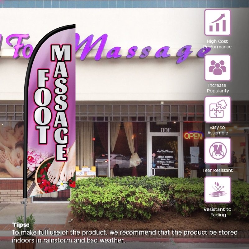8FT Foot Massage Purple Banner Feather Flag with Stainless Steel Pole Kit(2m flag set)