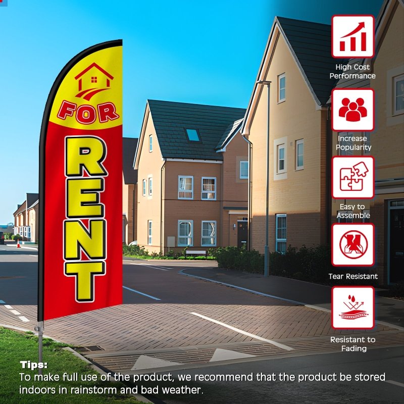 8FT For Rent Banner Feather Flag with Stainless Steel Pole Kit(2m flag set)