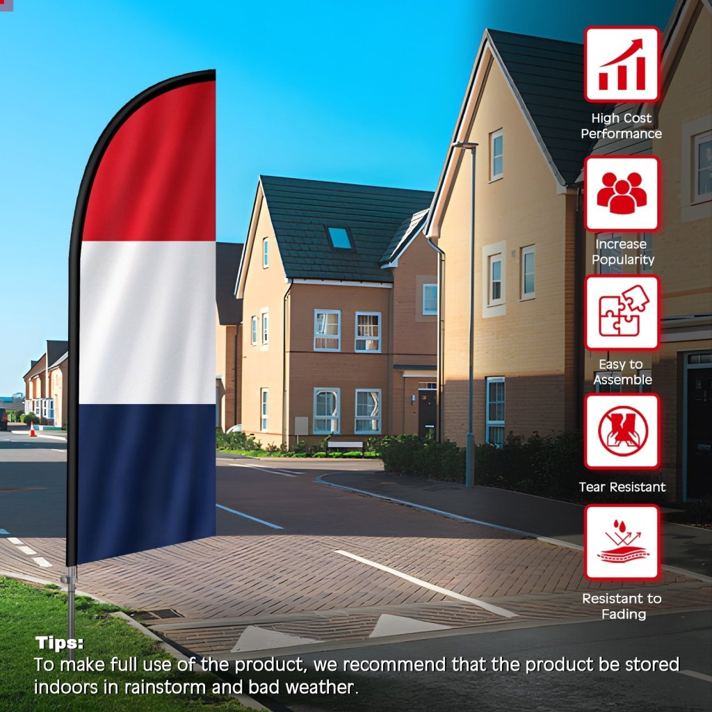 8FT France Flag Feather Flag with Stainless Steel Pole Kit(2m flag set)