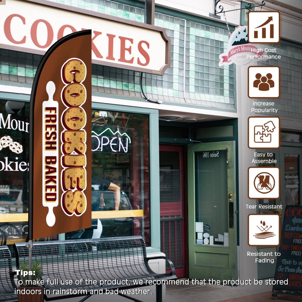 8FT Fresh Baked Cookies Sign Feather Flag with Stainless Steel Pole Kit(2m flag set)