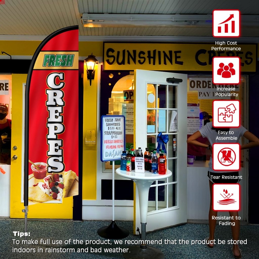 8FT Fresh Crepes Feather Flag with Stainless Steel Pole Kit(2m flag set)